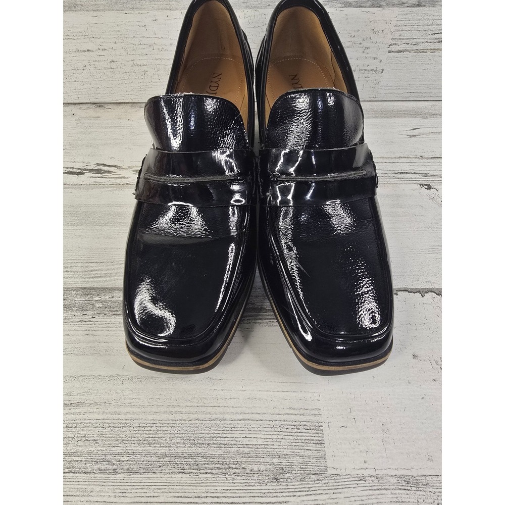NYDJ Womens Black Patent Leather‎ Block Heel Penny Loafers Square Toe Size 8.5
